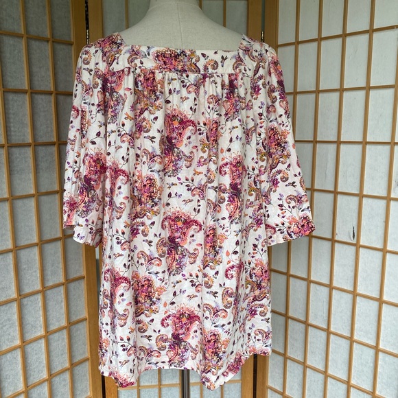 Caffe Marrakech Floral/Bird Print Linen Blend Top SZ L - Picture 7 of 12